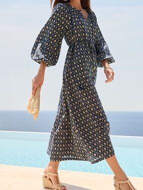 Tommy Bahama Diamond Cay Long Sleeve Maxi Dress Size S Linen Blend NWT